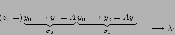 \begin{displaymath}
\left\{
\begin{array}{l}
y_0 = z_0 \\
y_k = A{y}_{k-1}
\end{array}
\right.
\end{displaymath}
