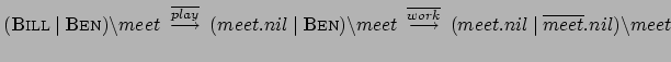 $\displaystyle (\textsc{Bill} \:\vert\: \textsc{Ben})\backslash meet \:
\stackr...
...\longrightarrow} \: (meet.nil \:\vert\:
\overline{meet}.nil) \backslash meet
$