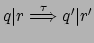 $ q\vert r
\stackrel{\tau}{\Longrightarrow} q'\vert r'$