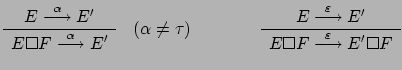 $\displaystyle \renewcommand {\arraystretch}{1.2}
\begin{array}{c}E \stackrel{\...
...line E \Box F
\stackrel{\varepsilon}{\longrightarrow} E' \Box F
\end{array}
$
